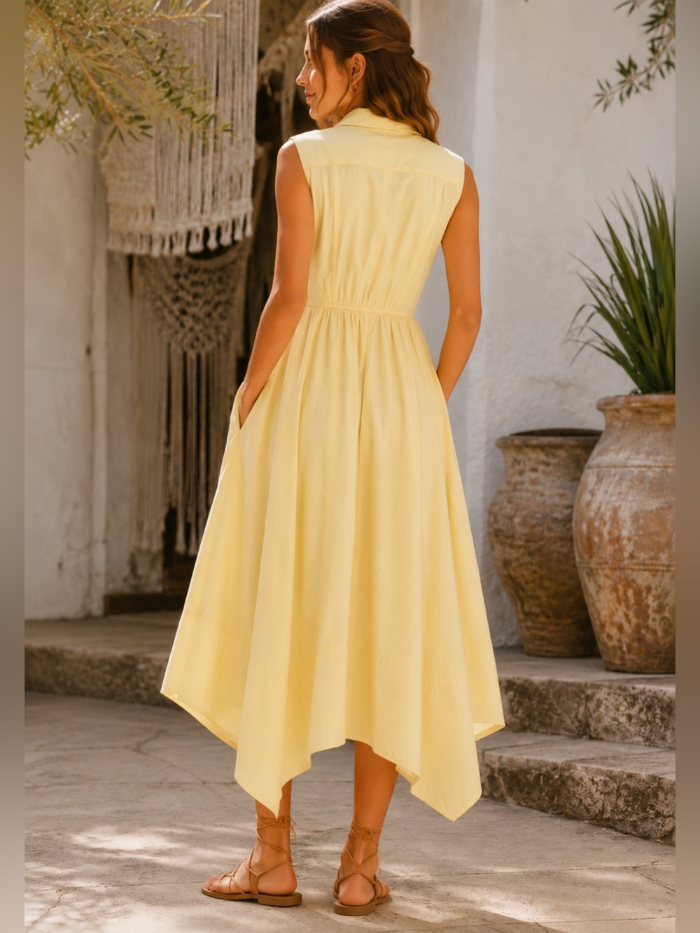 Pilcro Reworked Wrap Midi Dress by Anthropologie – Soft Yellow Wrap Shirt Dress - Picture 6 of 13